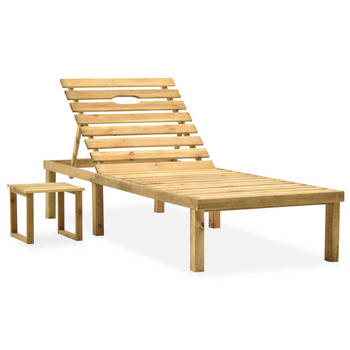 The Living Store Loungebed - Grenenhouten ligbed met verstelbare rugleuning - Inclusief kussen en tafel - 200 x 70 x