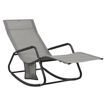 The Living Store Lounger Tuinmeubelen - Grijs - 145 x 57 x 83 cm - Staal en textileen - Met zijvak