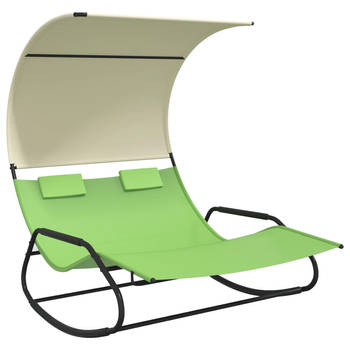 The Living Store Dubbele Ligstoel - Groen/Crème - Textileen - Polyester - 175.5 x 137.5 x 182.5 cm