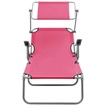 The Living Store Ligstoel Lounge - Roze - 71.5 x 188 x 27 cm - Verstelbare rugleuning en luifel