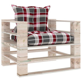The Living Store Pallet Armstoel Tuinmeubels - 80 x 67.5 x 62 cm - Rood Ruitpatroon