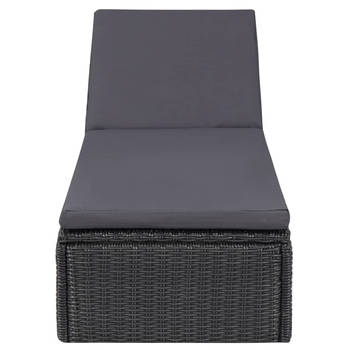 The Living Store loungebed - 198 x 60 x (30 - 83.5) cm zwart en donkergrijs - PE-rattan - gepoedercoat staal