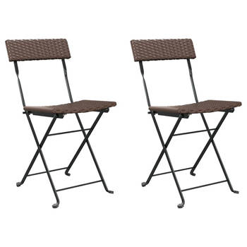 The Living Store Bistrostoel Brown - PE-Rattan and Coated Steel - 40x45x79 cm - Folding Design
