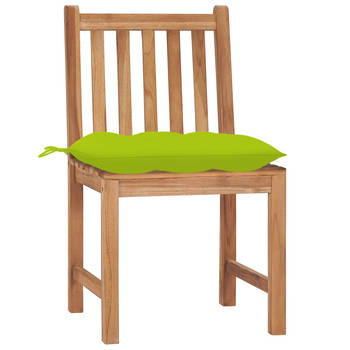 The Living Store Tuinstoelen Teak - Set van 2 - 50x53x90cm - Houten stoelen - Helder groen kussen