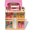 The Living Store Poppenhuis - 3 verdiepingen - Meubels inbegrepen - 60x30x90 cm - MDF/grenenhout - Meerkleurig