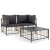 The Living Store Loungeset Antraciet - Poly Rattan - Hoekbank 72x72x66 cm - Weerbestendig