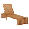 The Living Store Lounger Acaciahout - Houten Ligstoel - 200x60x30/90 cm - Verstelbare rugleuning - Grijs ruitpatroon -