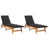 The Living Store Ligbedden - Acaciahout - PE-rattan - Verstelbare rugleuning - Zwart/Bruin - 200x54x87 cm