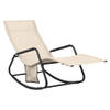 The Living Store Lounger Ligstoel - Stalen Frame - Waterbestendig - Met Zijvak - Crème - 145x57x83cm