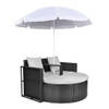 The Living Store Zwarte Rattan Loungestoel en Witte Parasol - Stalen Frame - 130 x 58 x 77 cm - 119 x 54 x 36 cm - 1.8m