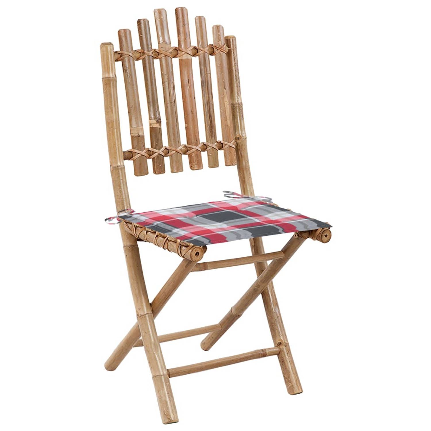 The Living Store Buitenstoelen Set - Bamboe - Inklapbaar - Met Kussens - Rood Ruitpatroon - 50x42x92 cm - 100% Polyester