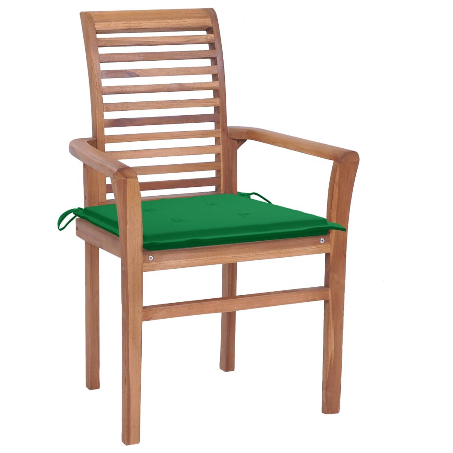 The Living Store stapelstoelen teak - buitenstoel met kussen - groen - 62x56.5x94cm