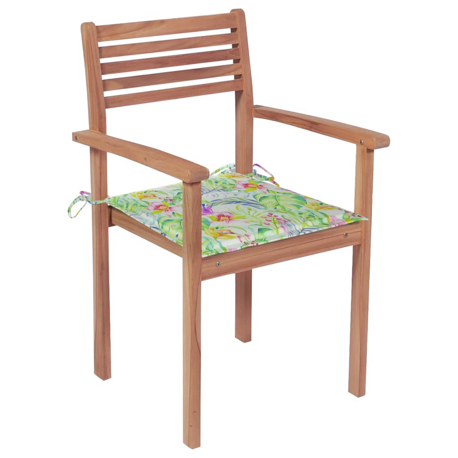 The Living Store Tuinstoelen Teakhout - Set van 2 - 56x51x90 cm - Stapelbaar - Inclusief kussens