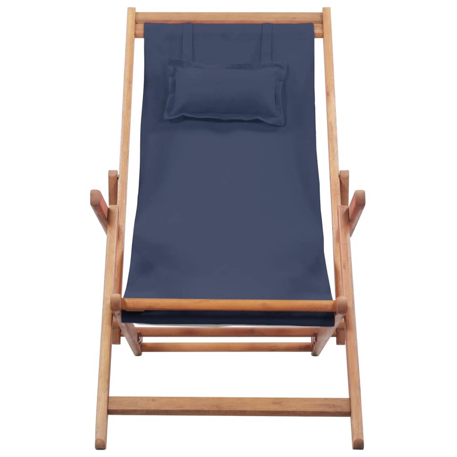 The Living Store Strandstoel - Verstelbaar - Houten frame - Weerbestendige zitting - Blauw - 60x112/119/127 cm - Incl - kussen