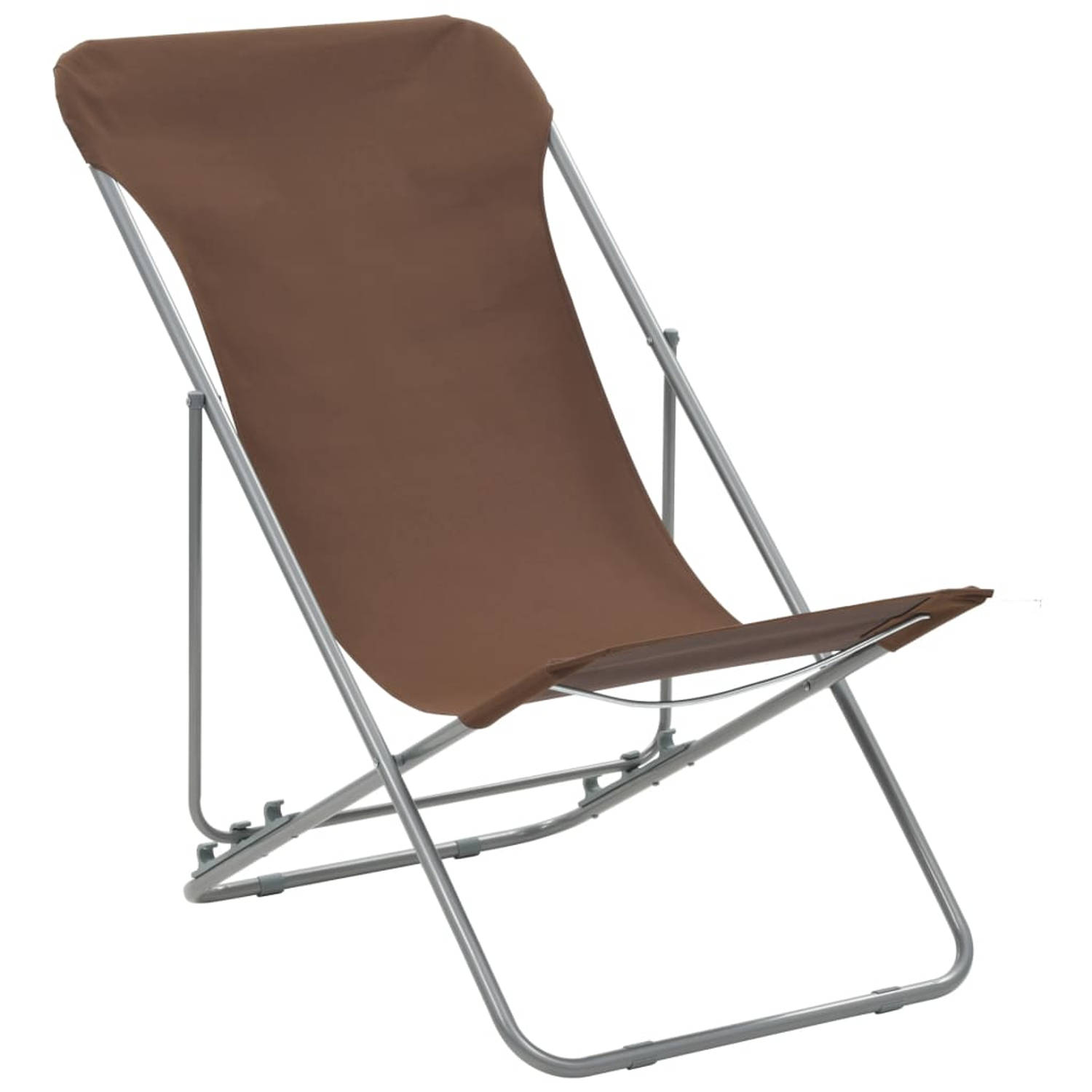 The Living Store Strandstoelenset - Bruin - Gepoedercoat staal - 75 x 57 x 99 cm - Verstelbaar in 3 posities - Inklapbaar - Levering bevat 2 stoelen