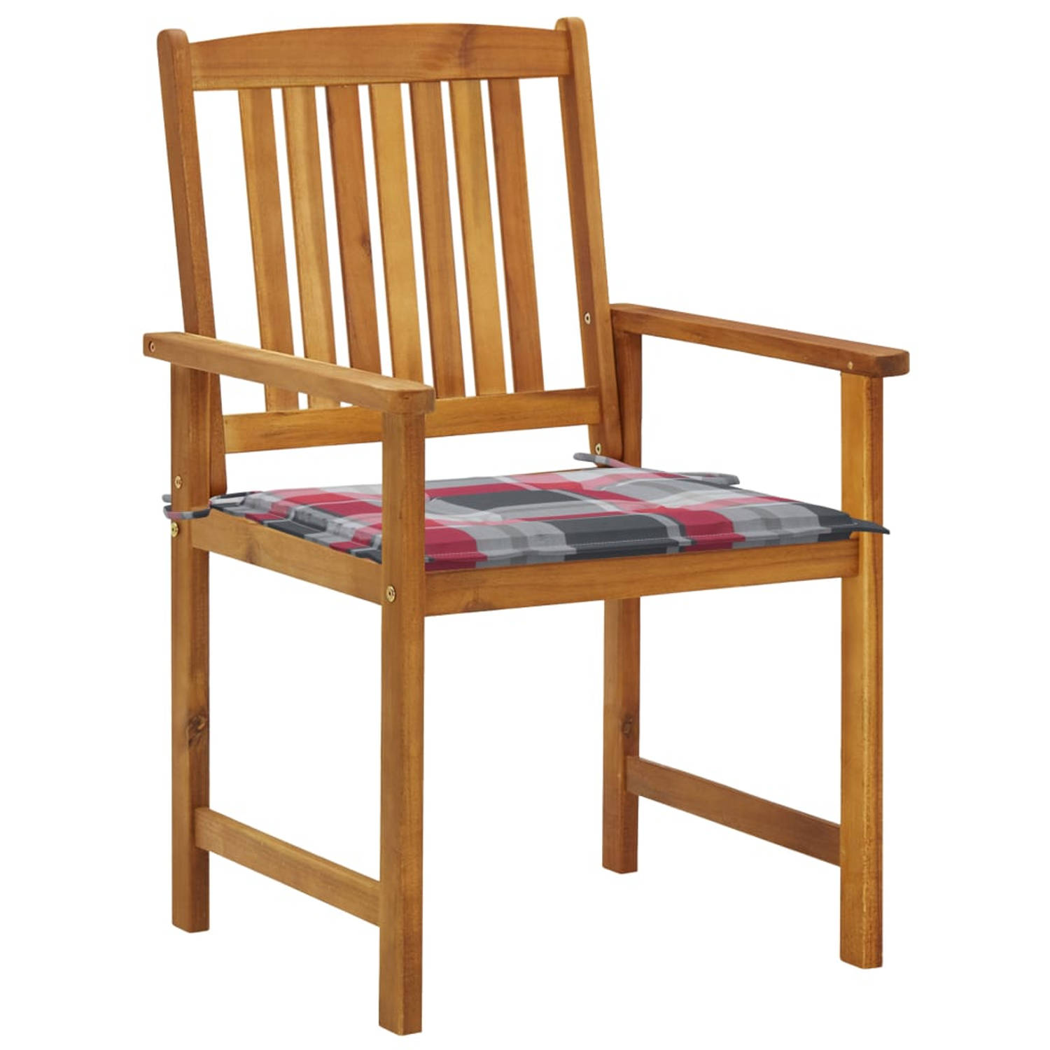 The Living Store Gelatte houten buitenstoelen - Massief acaciahout - 61x57x92cm - Rood ruitpatroon