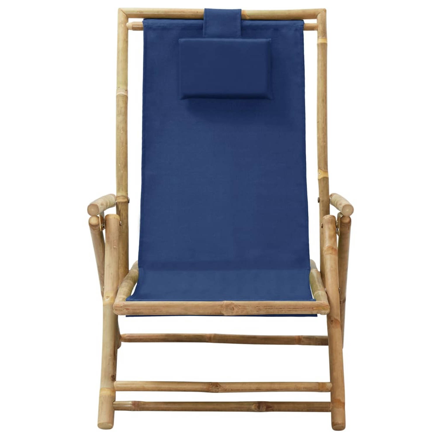 The Living Store Relaxstoel verstelbaar bamboe en stof marineblauw - Tuinstoel