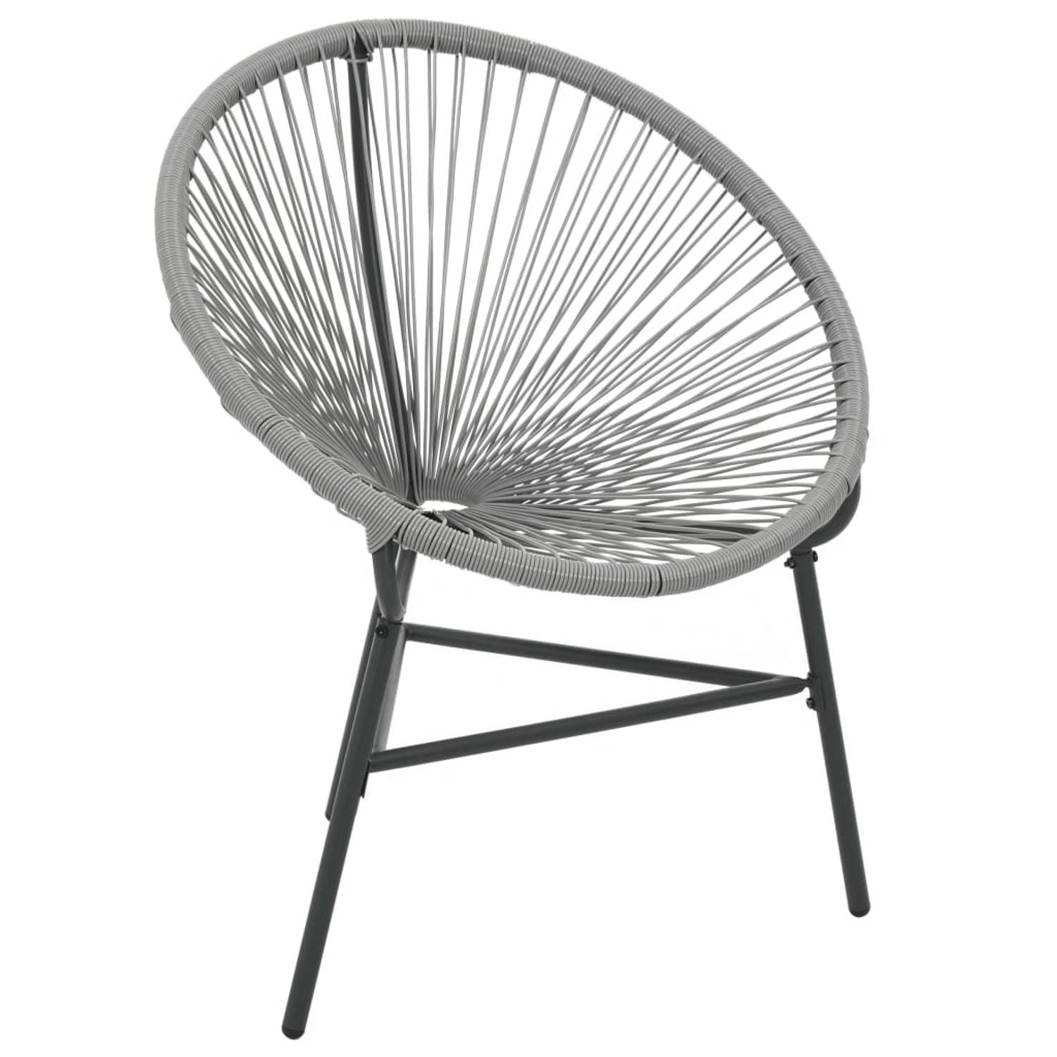 The Living Store Maanstoel - Poly Rattan - Grijs - 69 x 66 x 87 cm - Waterbestendig