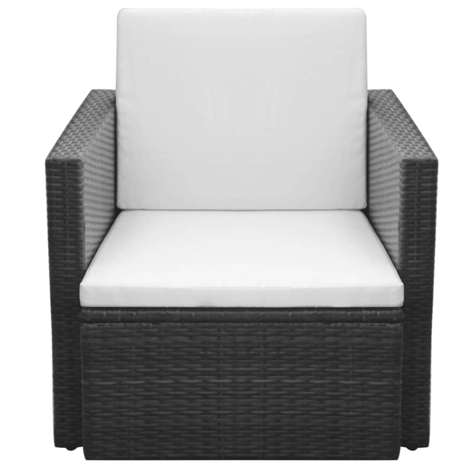 The Living Store Fauteuil Rattan - Zwart - Stalen Frame - Weerbestendig - Gemakkelijk Schoon te maken - Comfortabel