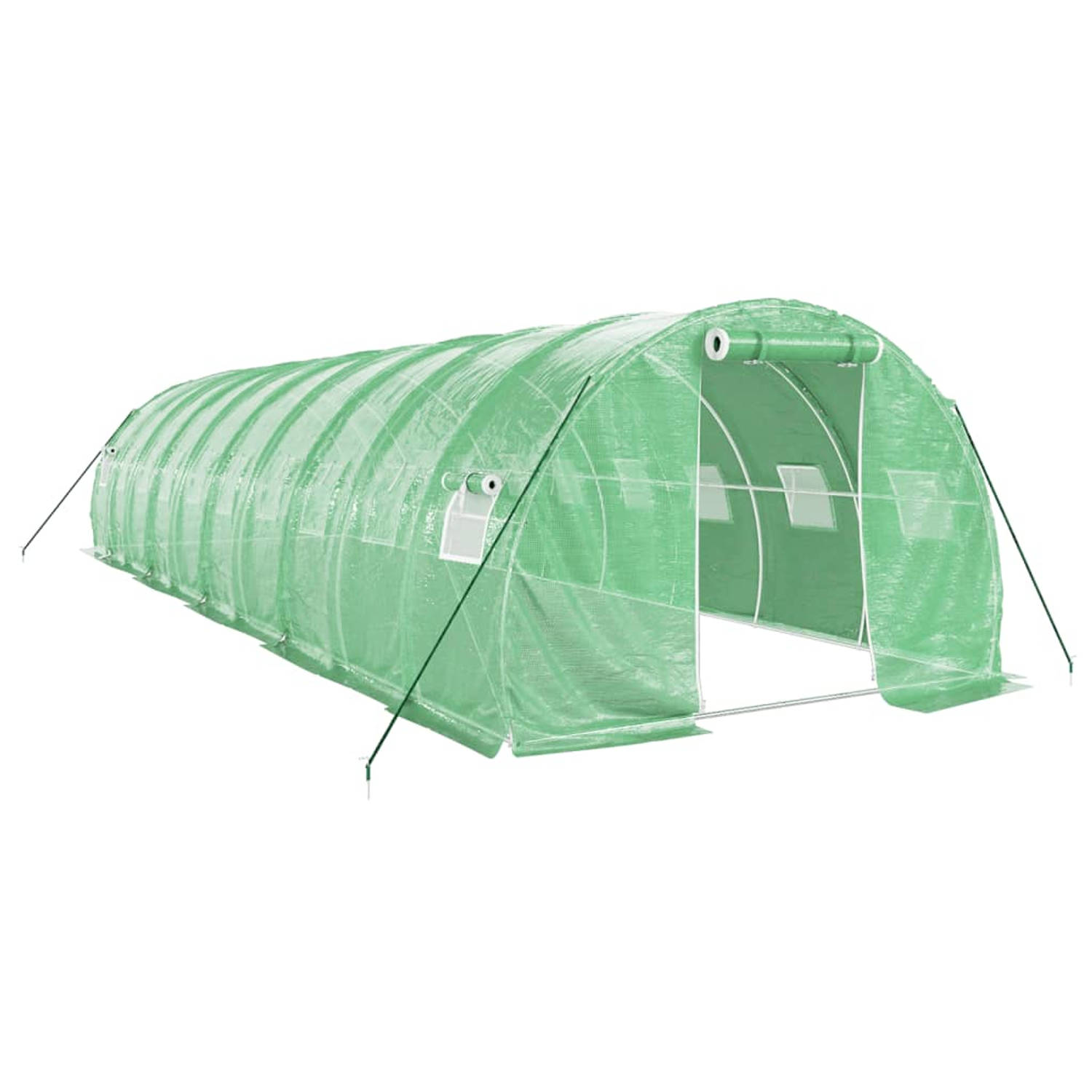 The Living Store Broeikas - Groene Polyethyleen (PE) en Gegalvaniseerd Stalen Frame - 10x3x2m - Met Roldeur en 4