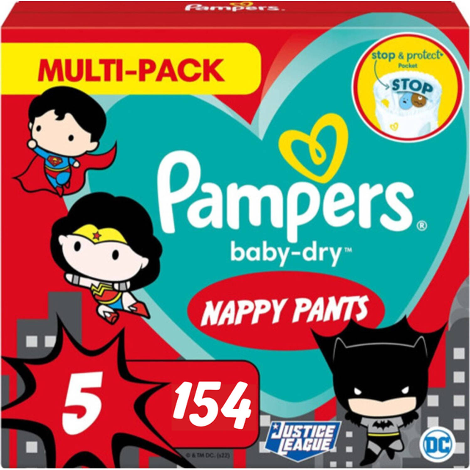 Pampers Baby-Dry Pants - Maat 5 - 154 luierbroekjes (7 x 22) - 12-17 KG - Justice League