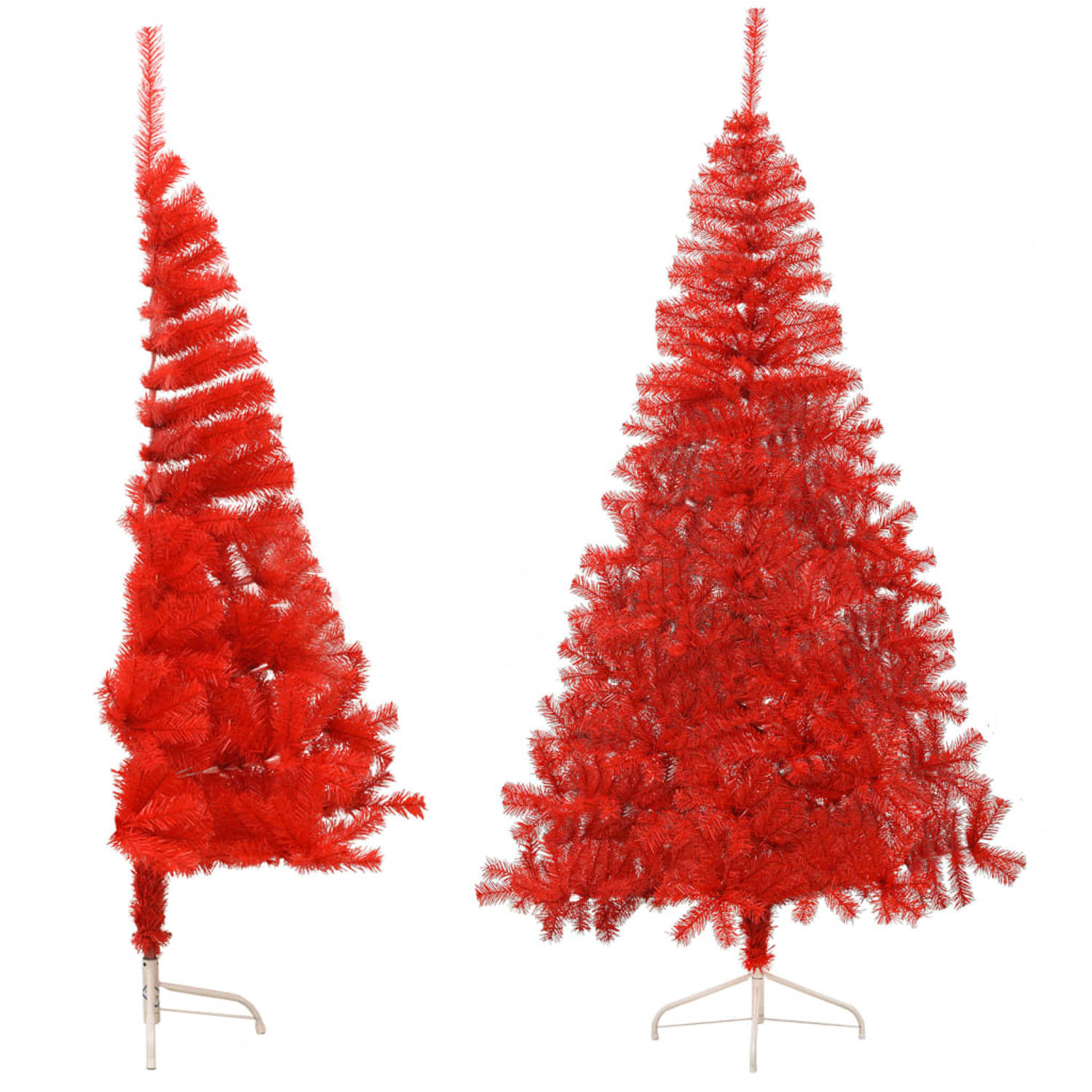 The Living Store Kunstkerstboom met standaard half 240 cm PVC rood - Decoratieve kerstboom