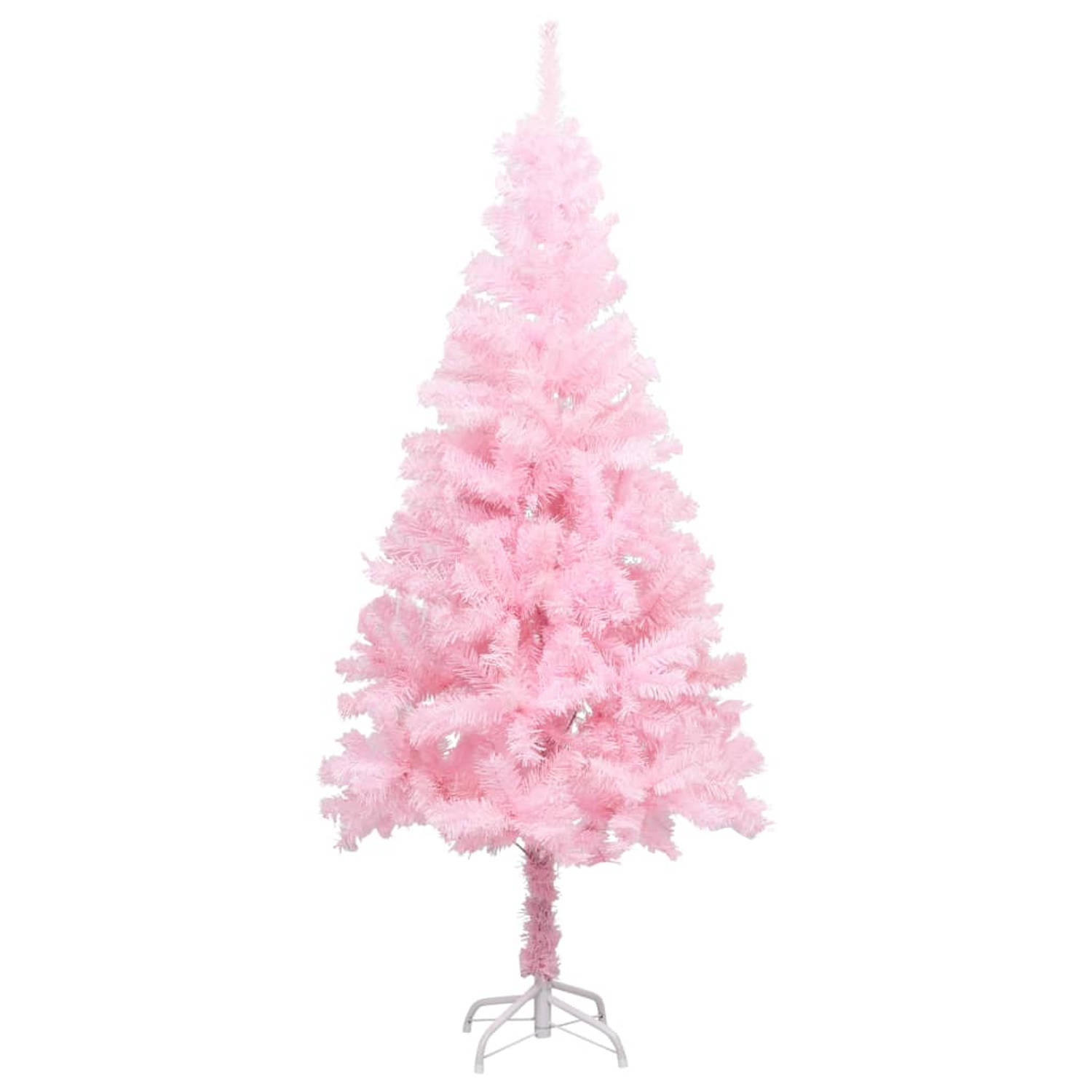 The Living Store Kunstkerstboom met LED's en standaard 150 cm PVC roze - Decoratieve kerstboom