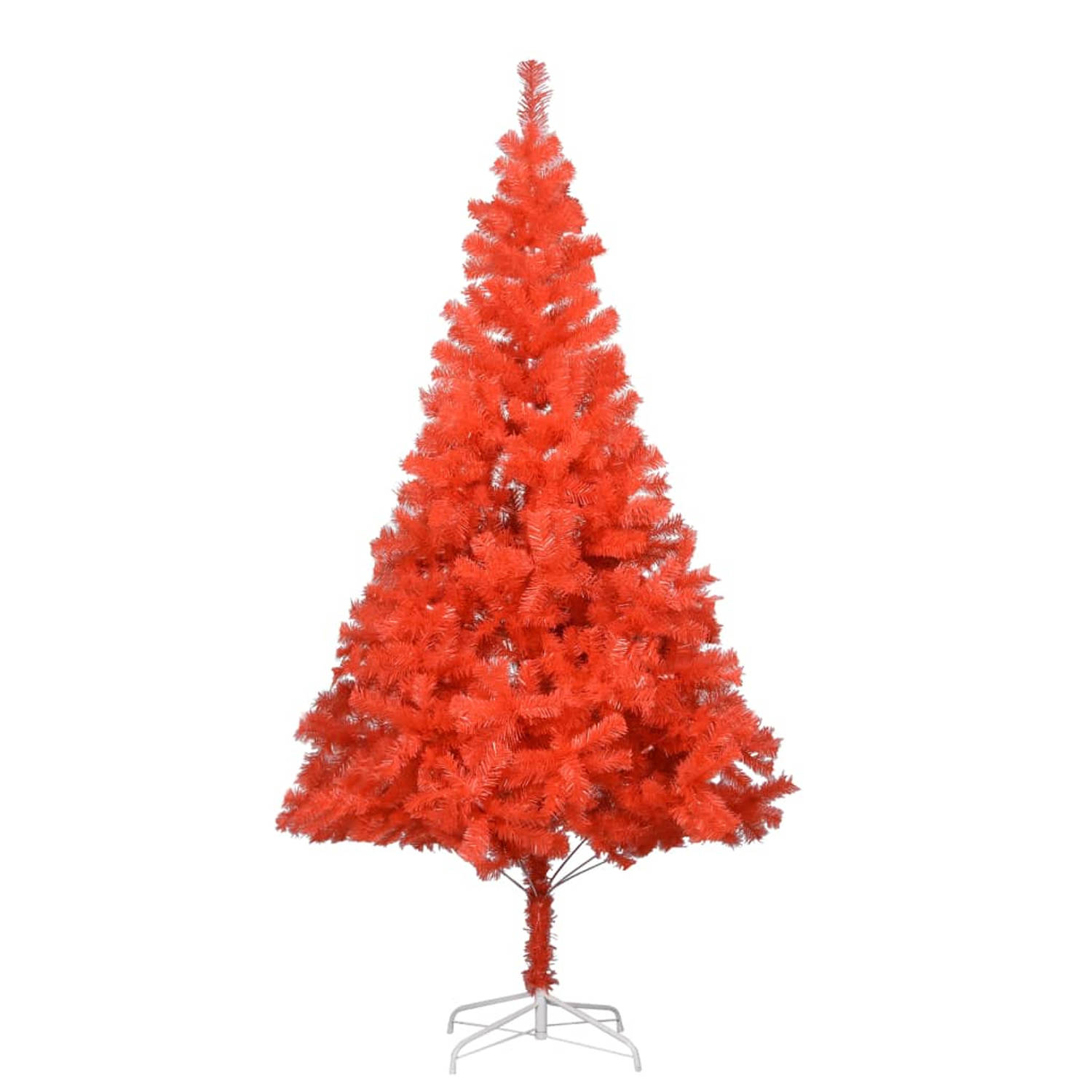 The Living Store Kunstkerstboom met LED's en kerstballen 210 cm PVC rood - Decoratieve kerstboom