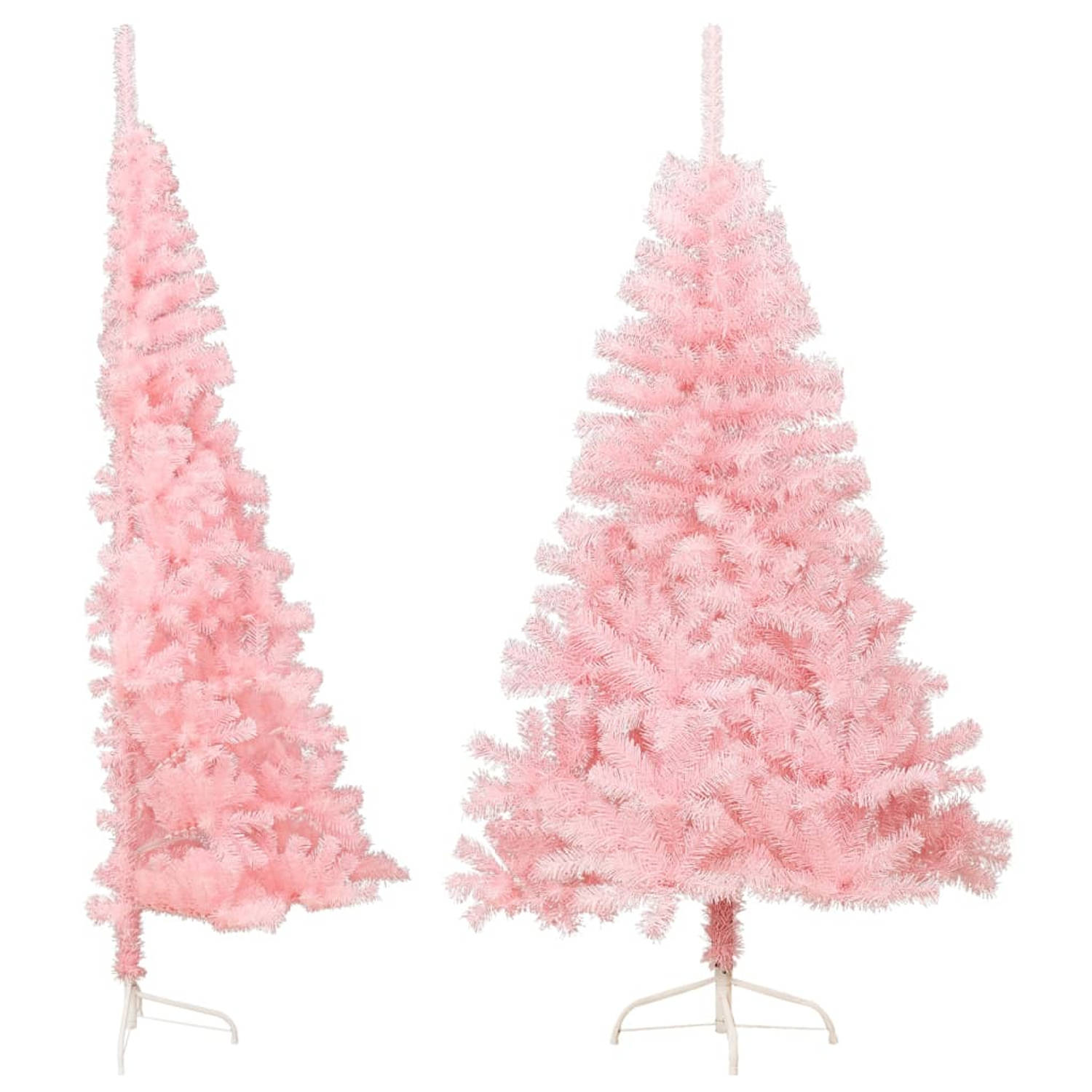 The Living Store Kunstkerstboom met standaard half 180 cm PVC roze - Decoratieve kerstboom