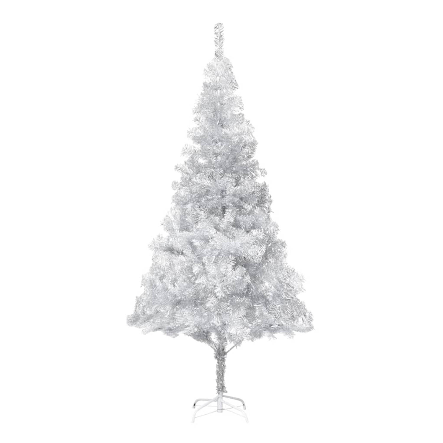The Living Store Kunstkerstboom met LED's en kerstballen 210 cm PET zilverkleur - Decoratieve kerstboom