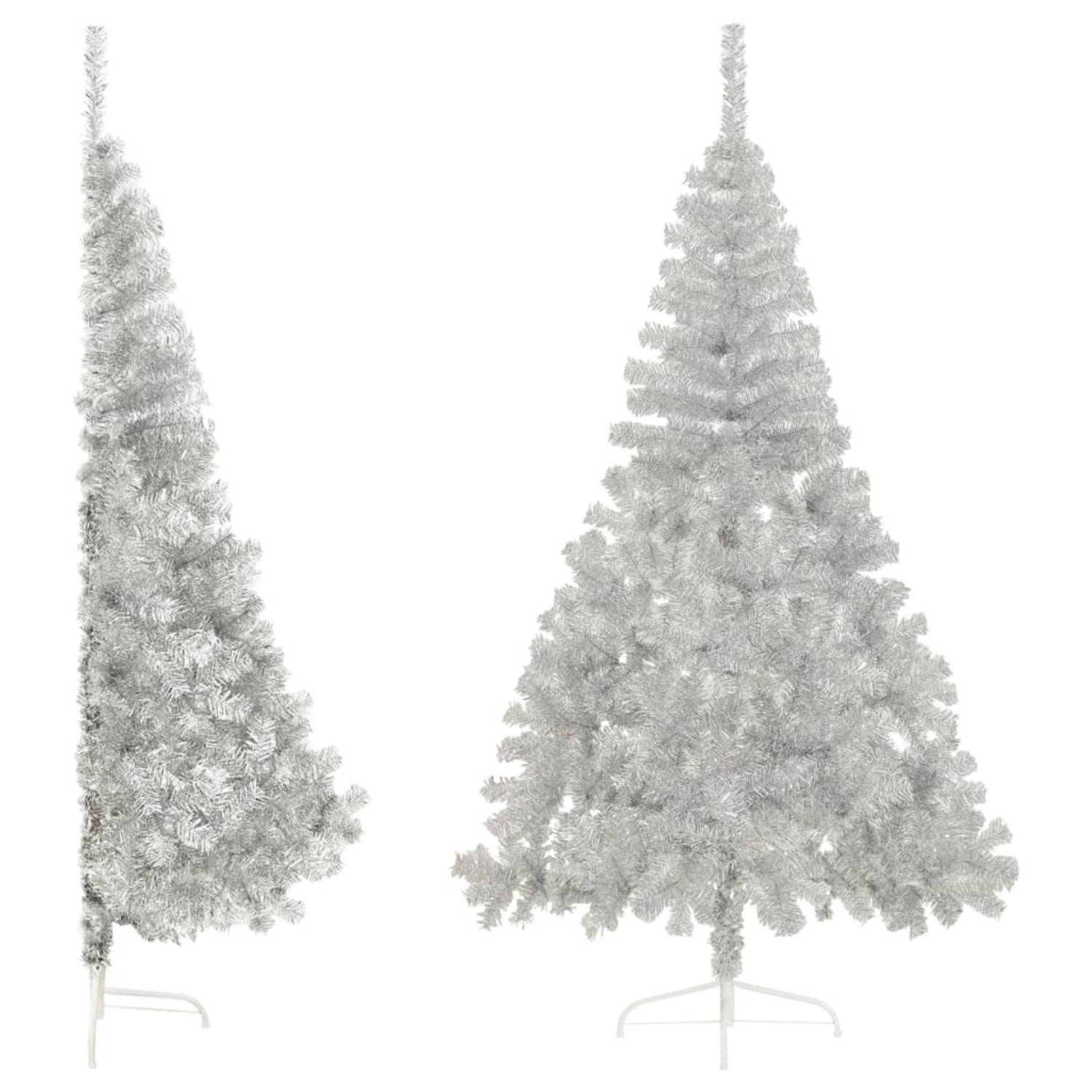The Living Store Kunstkerstboom met standaard half 240 cm PVC zilverkleurig - Decoratieve kerstboom