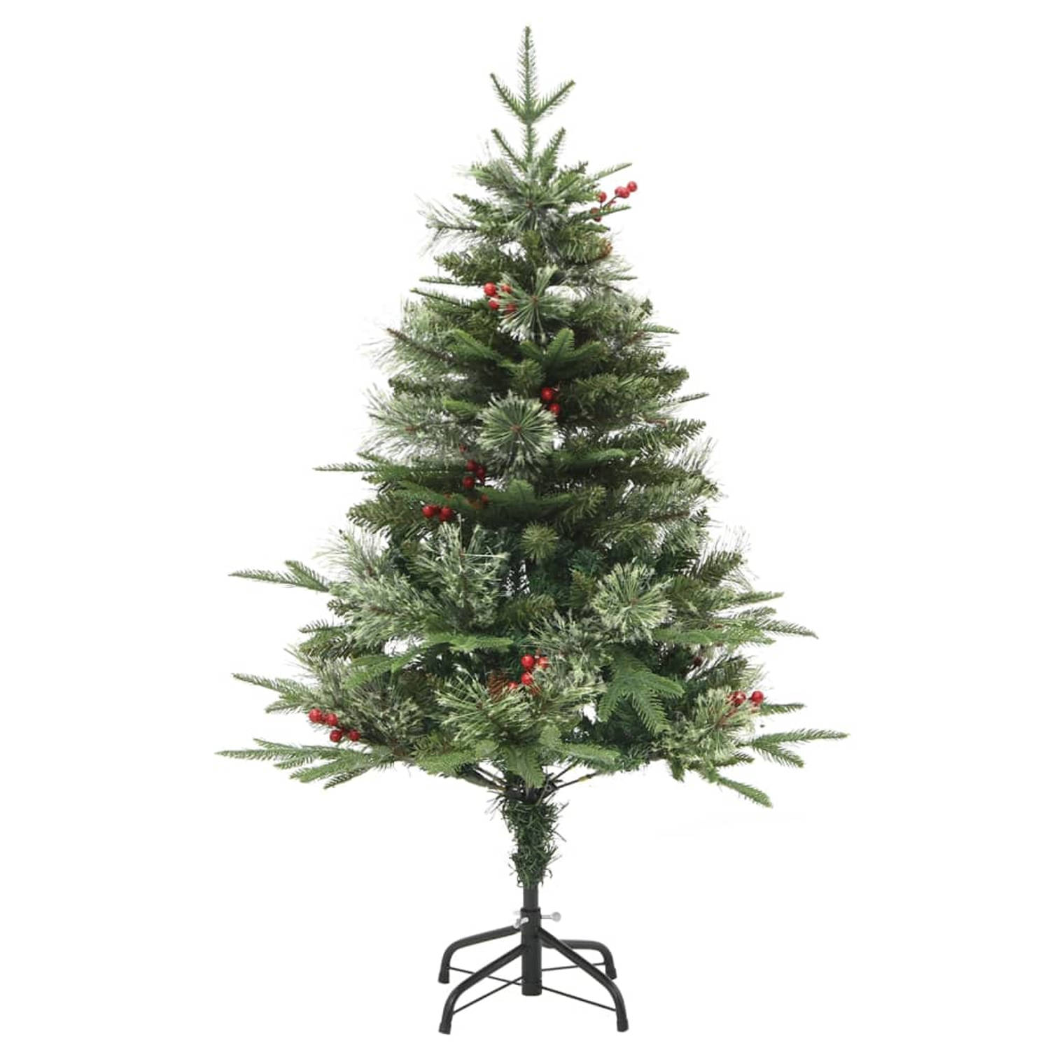 The Living Store Kerstboom met LED's en dennenappels 150 cm PVC en PE groen - Decoratieve kerstboom
