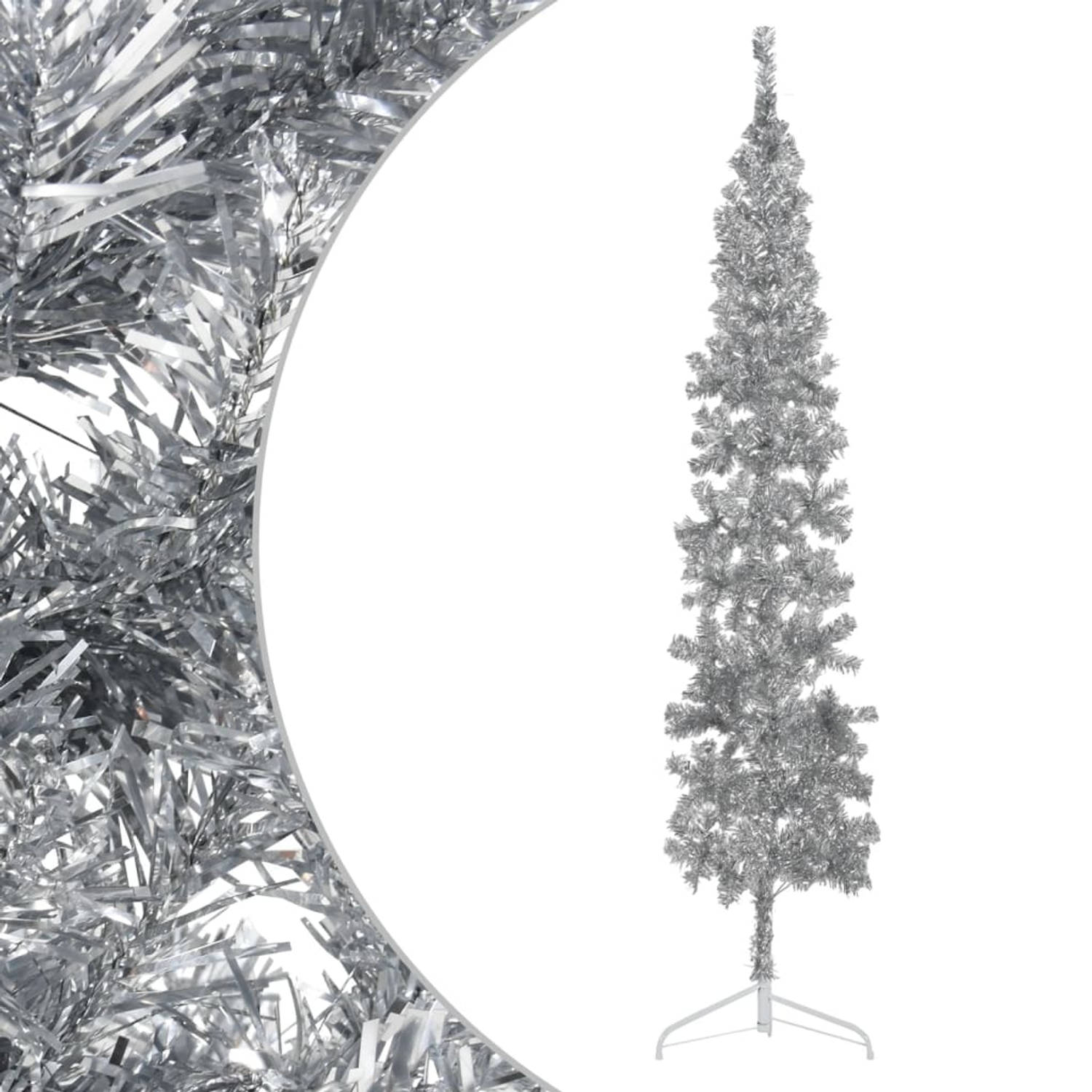 The Living Store Kunstkerstboom half met standaard smal 240 cm zilverkleurig - Decoratieve kerstboom