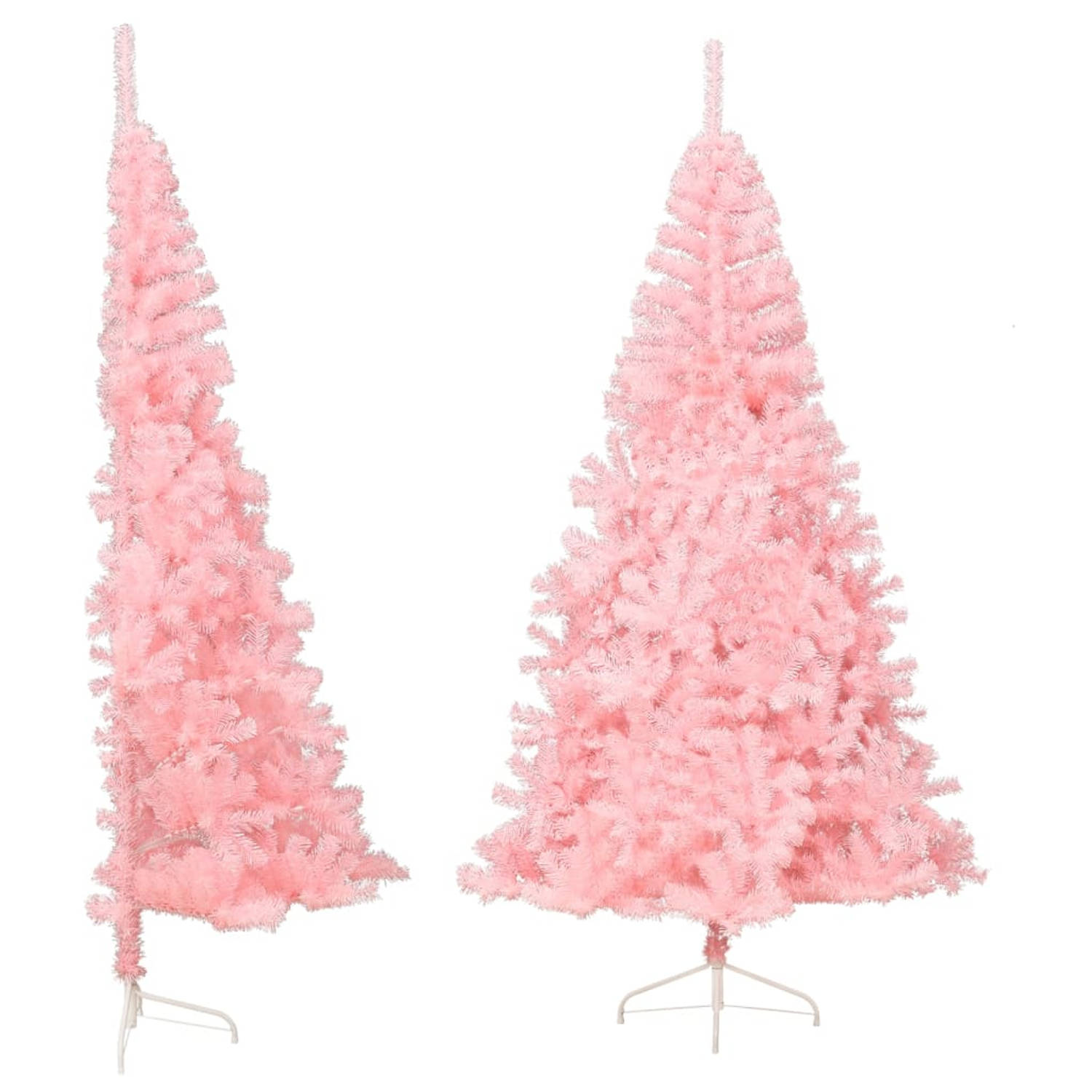 The Living Store Kunstkerstboom met standaard half 240 cm PVC roze - Decoratieve kerstboom