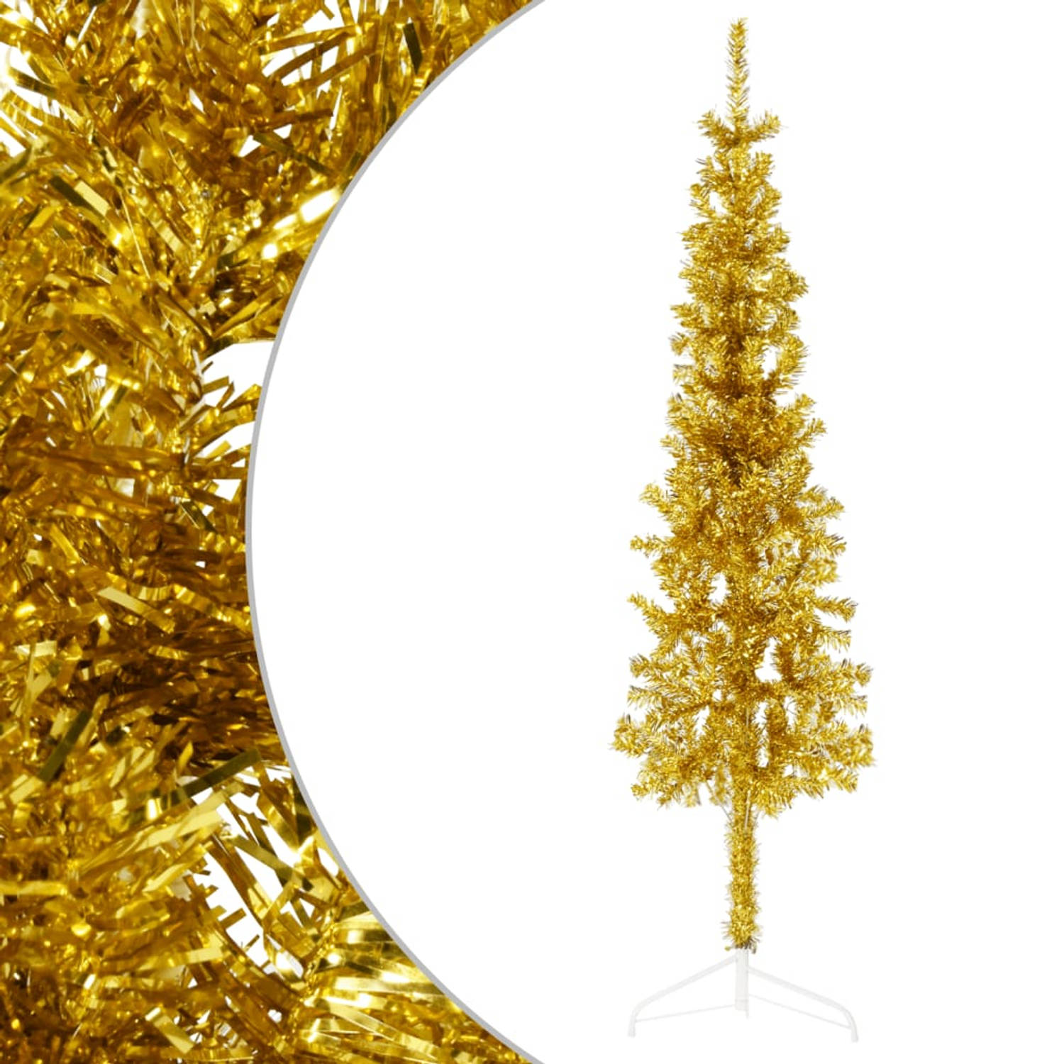 The Living Store Halve Kunstkerstboom - Levensecht PVC - Smal - Voordelige Kerstdecoratie - Goud - Afmeting 40cm x 120cm - Standaard 30cm x 30cm - 80 uiteinden - Montage vereist