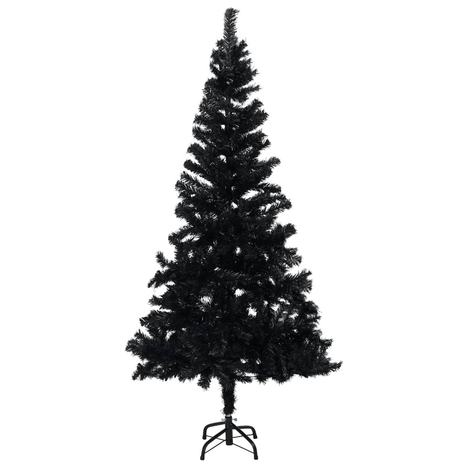 The Living Store Kunstkerstboom met LED's en kerstballen 180 cm PVC zwart - Decoratieve kerstboom