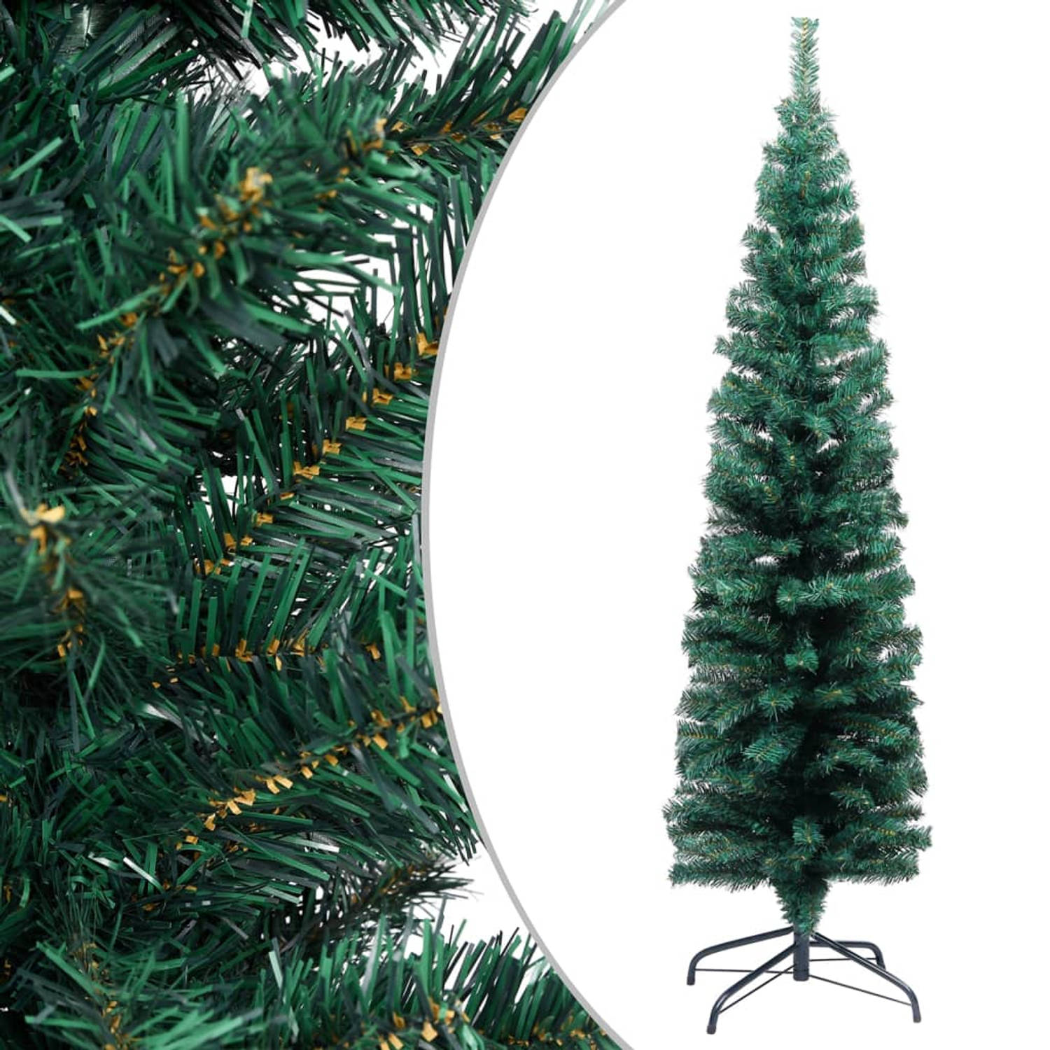 The Living Store Kunstkerstboom met LED's en kerstballen smal 120 cm groen - Decoratieve kerstboom