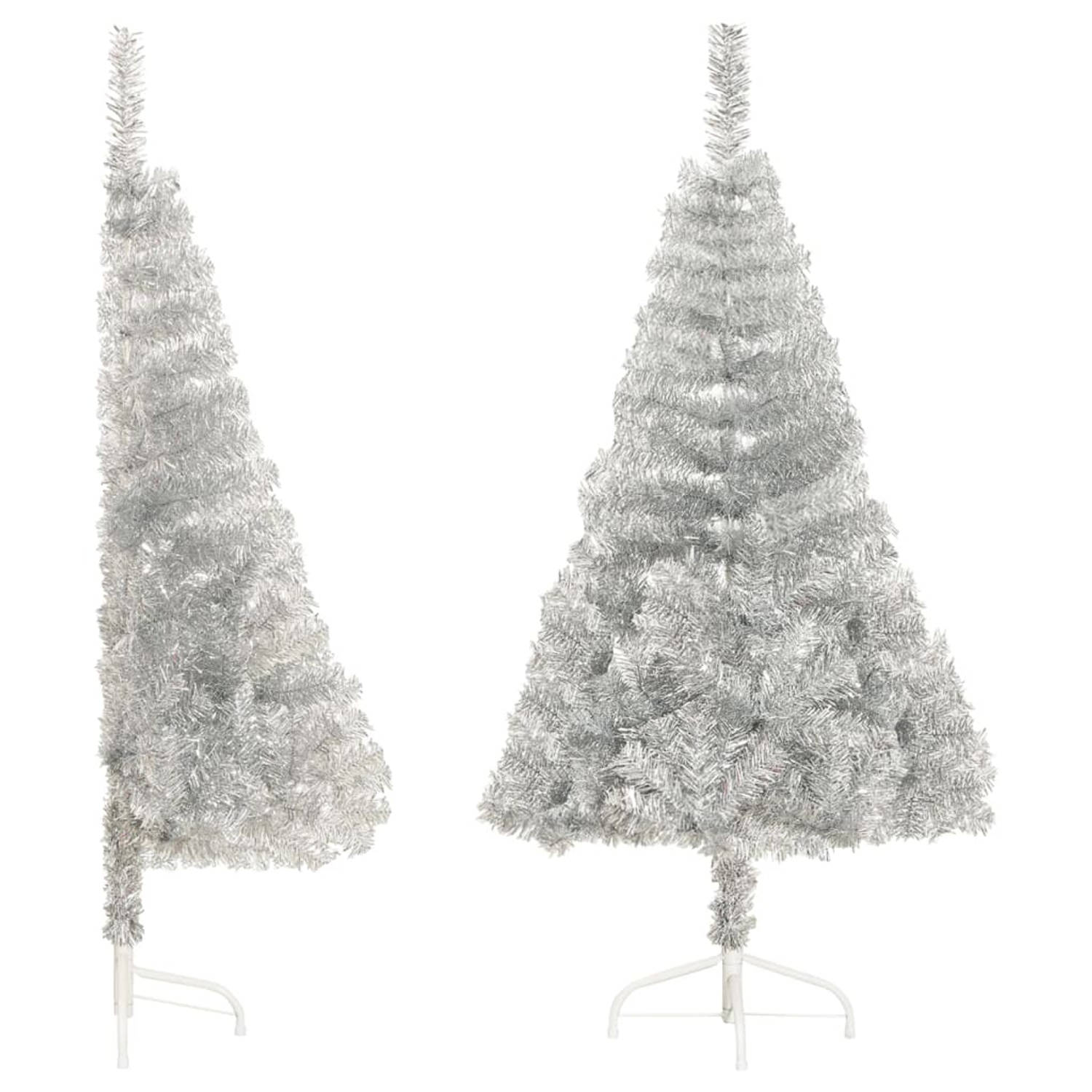 The Living Store Kunstkerstboom met standaard half 150 cm PVC zilverkleurig - Decoratieve kerstboom