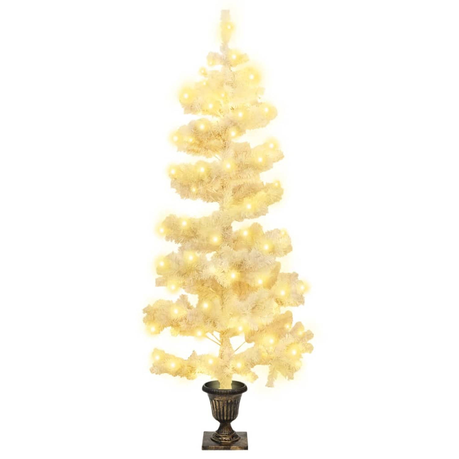The Living Store Spiraalkerstboom met pot en LED's 120 cm PVC wit - Decoratieve kerstboom