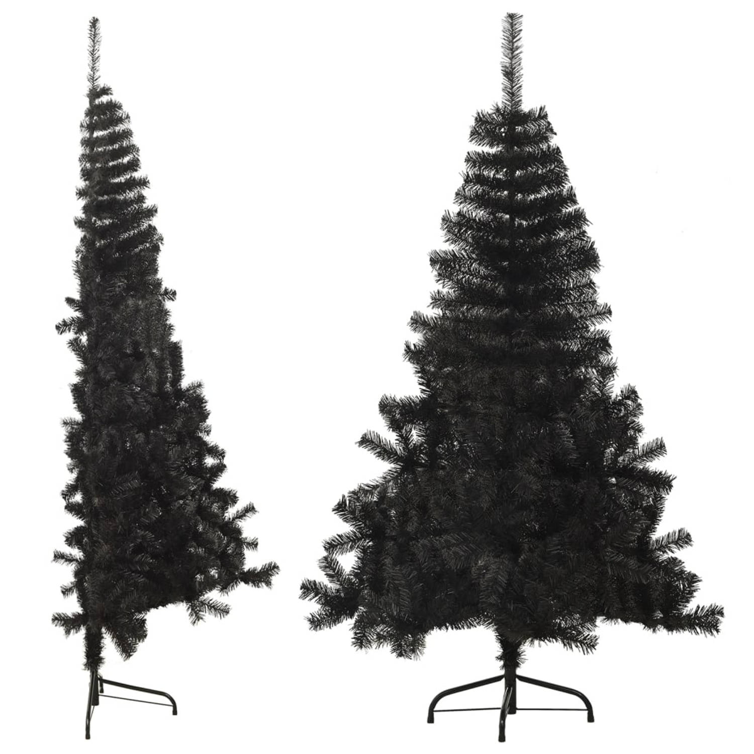 The Living Store Kunstkerstboom met standaard half 120 cm PVC zwart - Decoratieve kerstboom