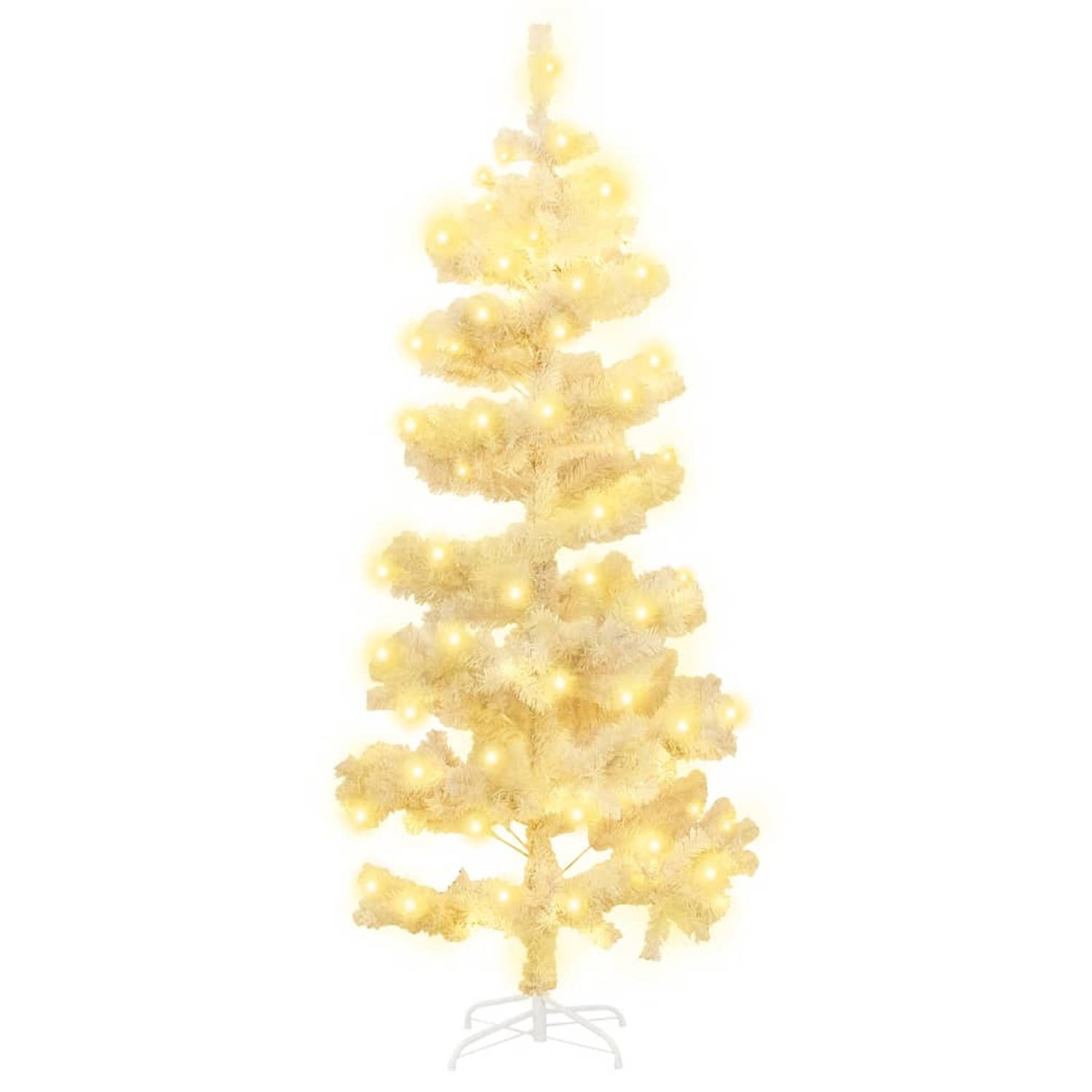 The Living Store Spiraalkerstboom met standaard en LED's 150 cm PVC wit - Decoratieve kerstboom