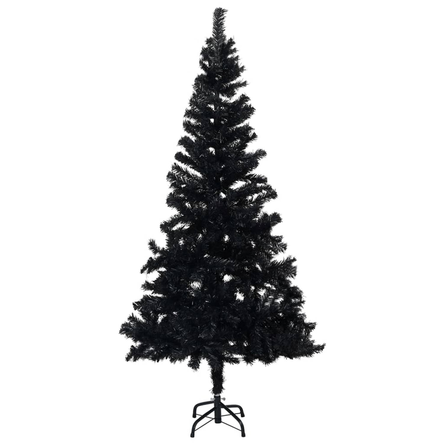 The Living Store Kunstkerstboom met LED's en standaard 240 cm PVC zwart - Decoratieve kerstboom