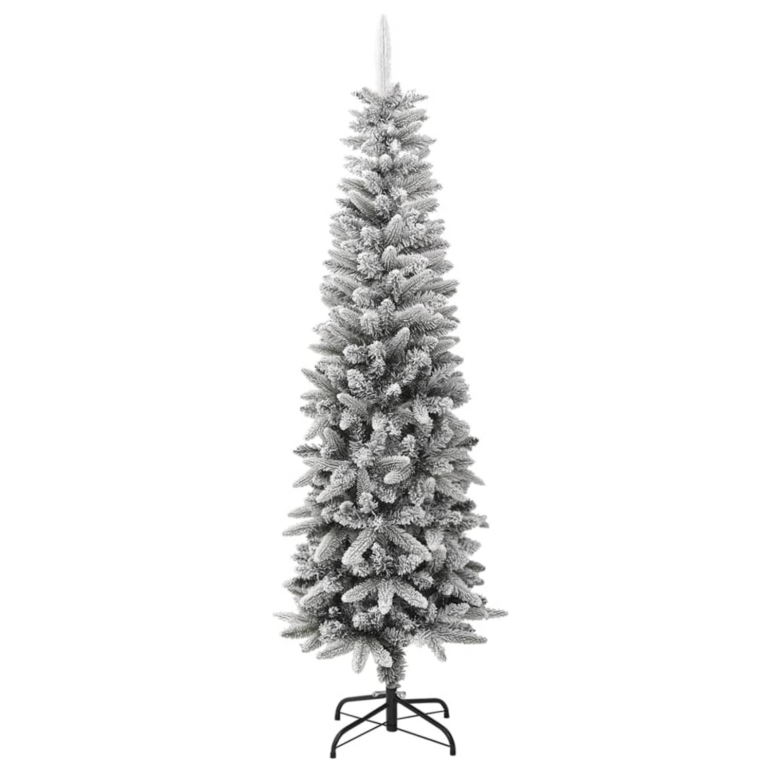 The Living Store Kunstkerstboom met sneeuw smal 180 cm PVC en PE - Decoratieve kerstboom