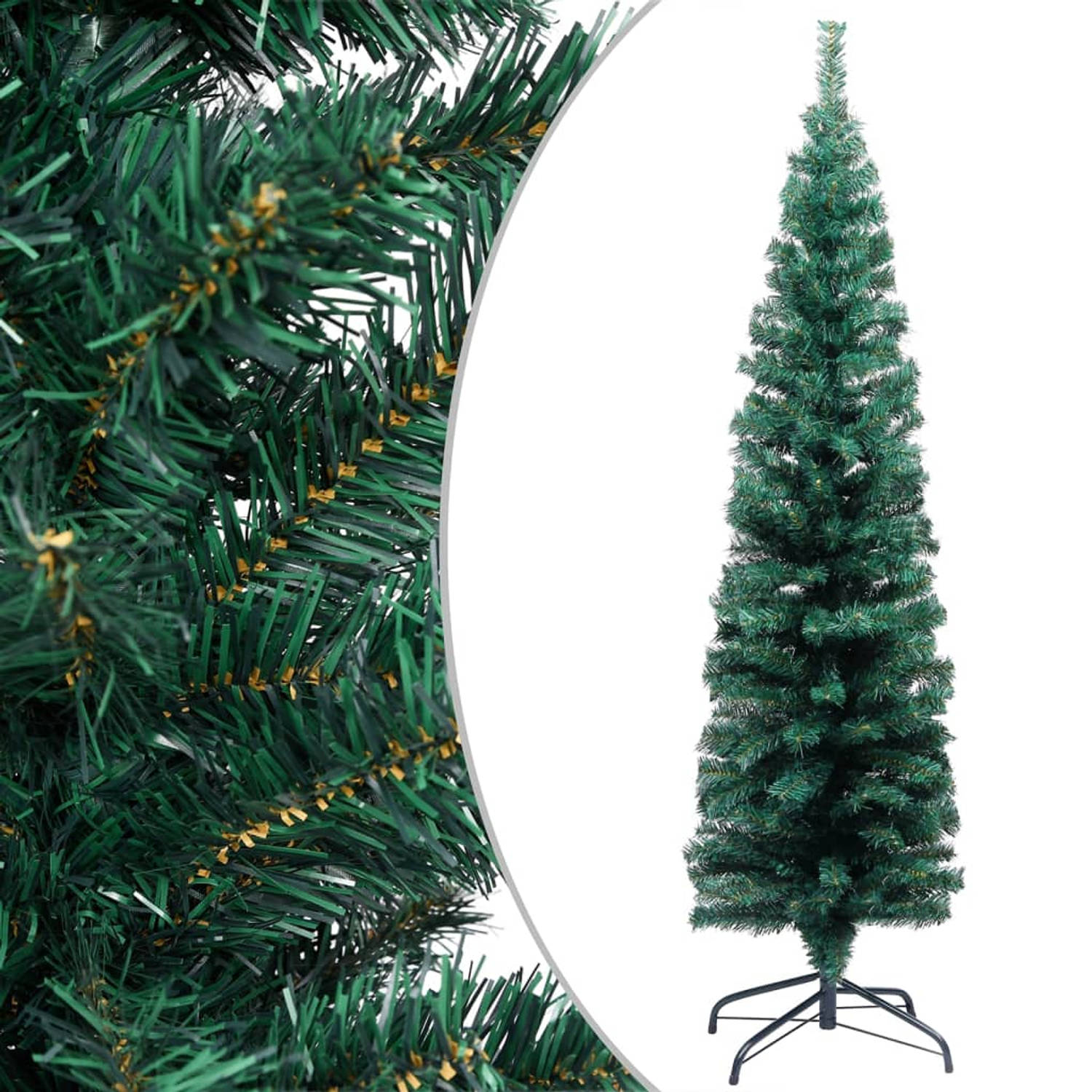 The Living Store Kunstkerstboom met LED's en kerstballen smal 180 cm groen - Decoratieve kerstboom