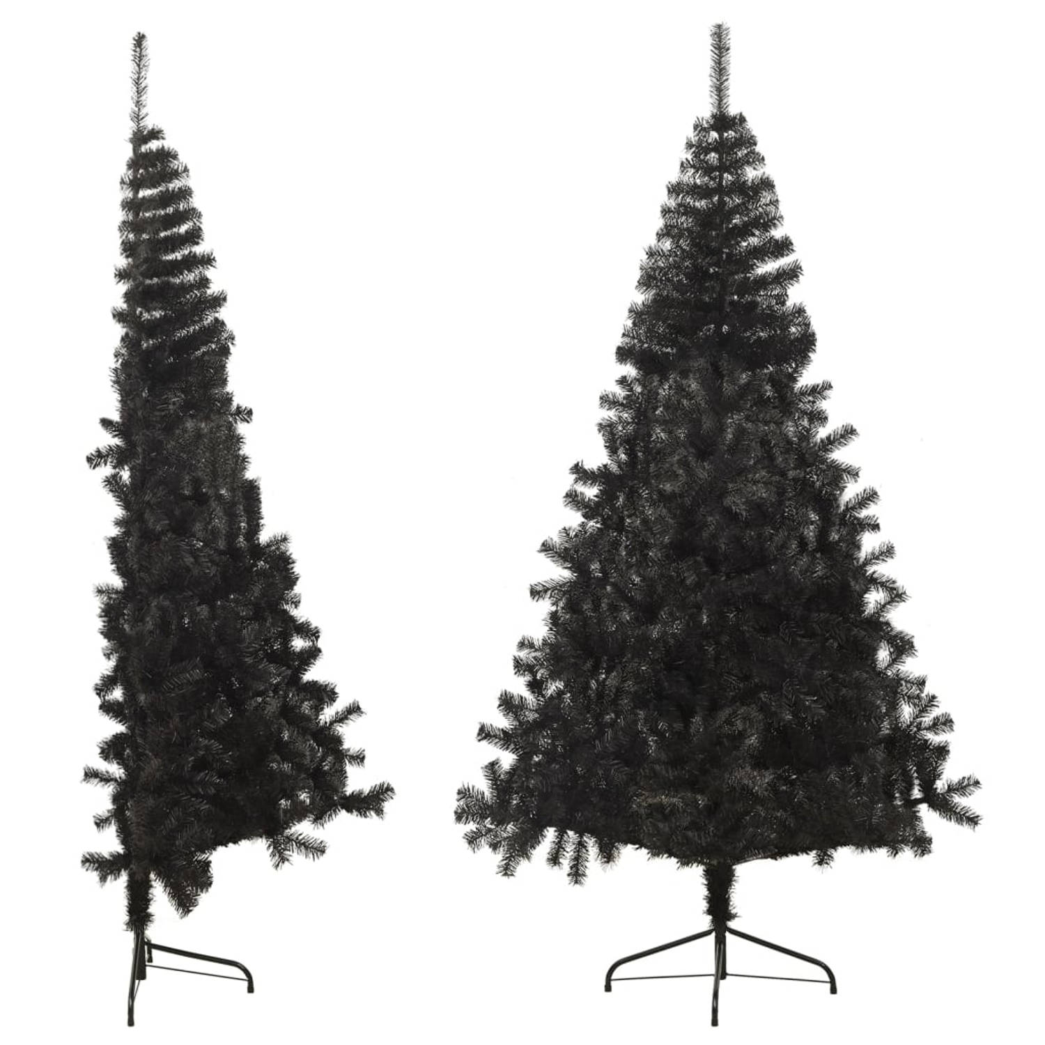 The Living Store Kunstkerstboom met standaard half 210 cm PVC zwart - Decoratieve kerstboom