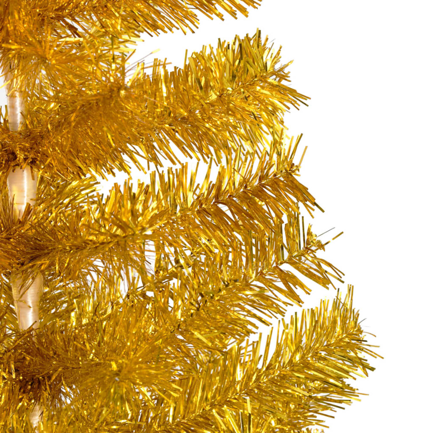 The Living Store Kunstkerstboom met LED's en kerstballen 210 cm PET goudkleurig - Decoratieve kerstboom