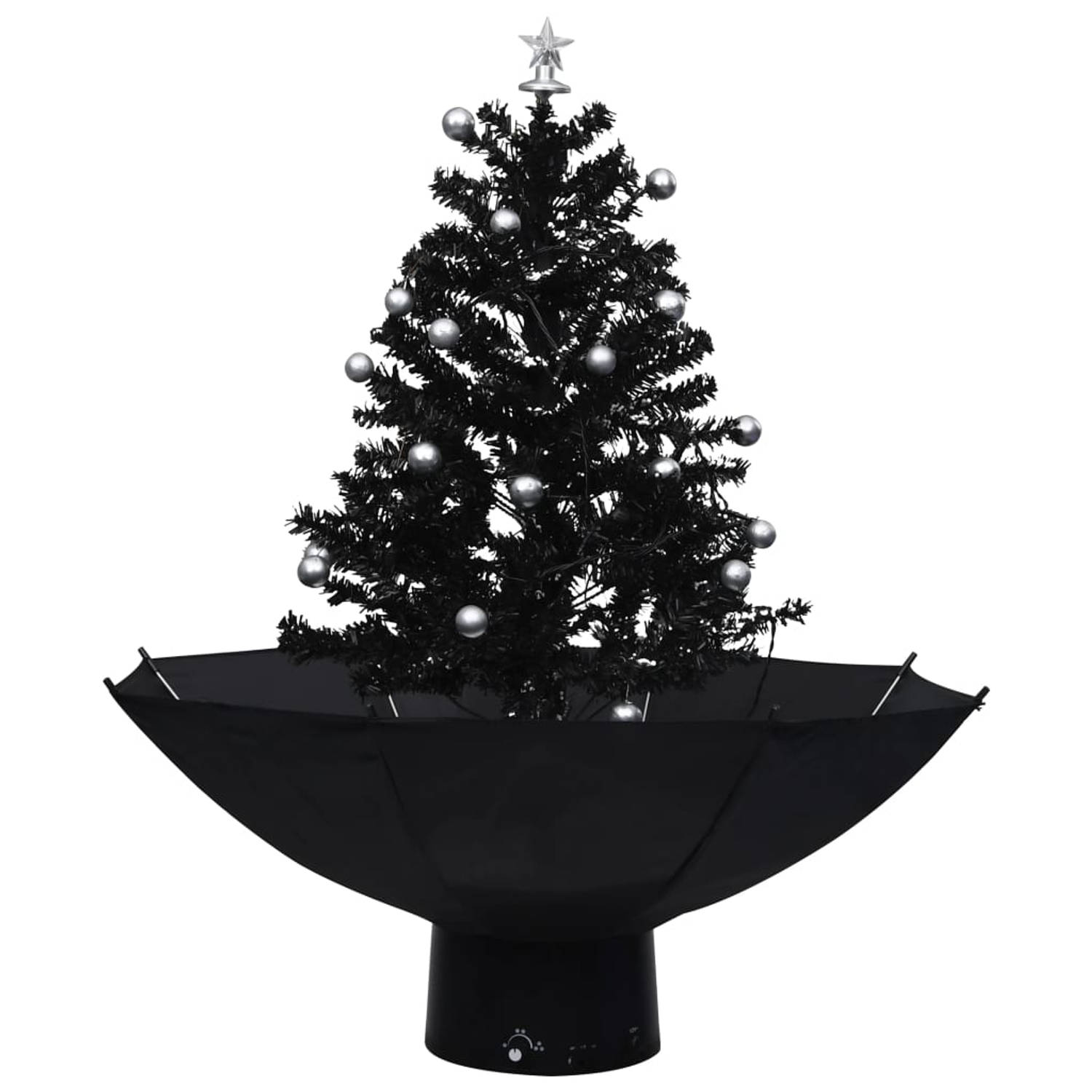 The Living Store Kerstboom sneeuwend met paraplubasis 75 cm PVC zwart - Decoratieve kerstboom