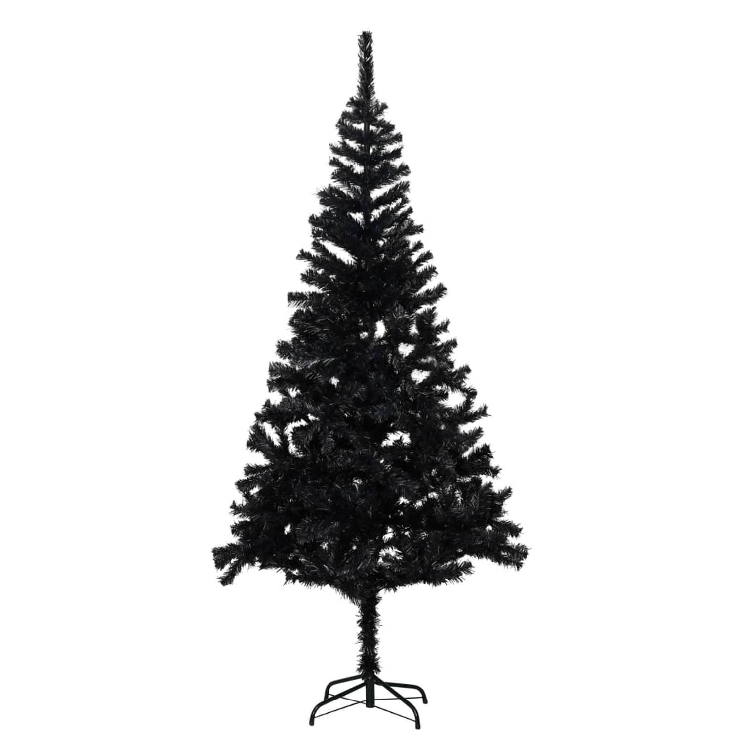 The Living Store Kunstkerstboom met LED's en standaard 210 cm PVC zwart - Decoratieve kerstboom