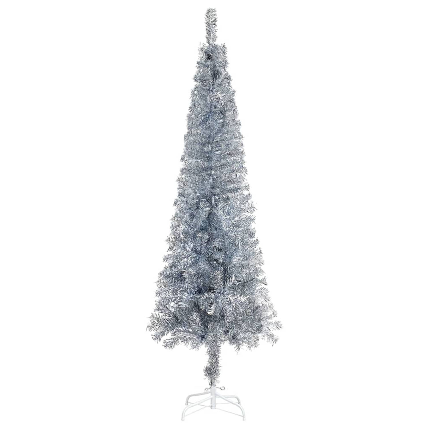 The Living Store Kerstboom smal 150 cm zilverkleurig - Decoratieve kerstboom