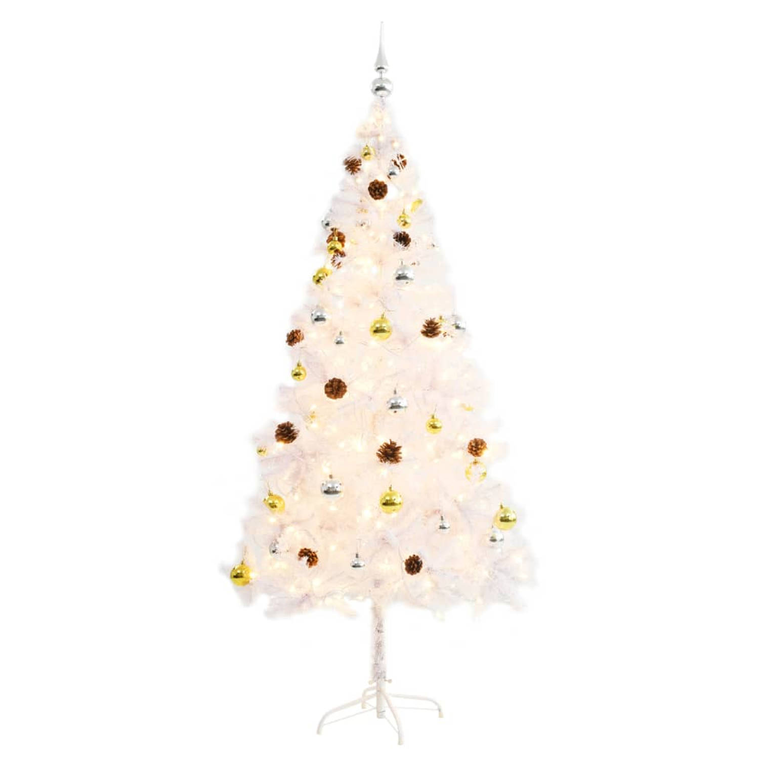 The Living Store Kerstboom 180 cm - Versierd met trendy verlichte takken en kleurrijke kerstballen - PVC - IP44 - 150 LEDs - 4 lichteffecten